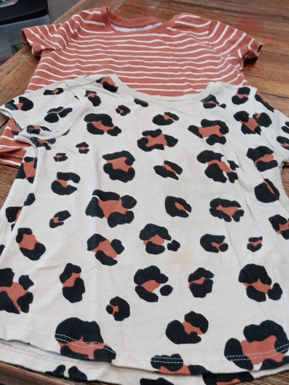 Girls' Rust Stripe & Leopard Print Short Sleeve Tops - Set